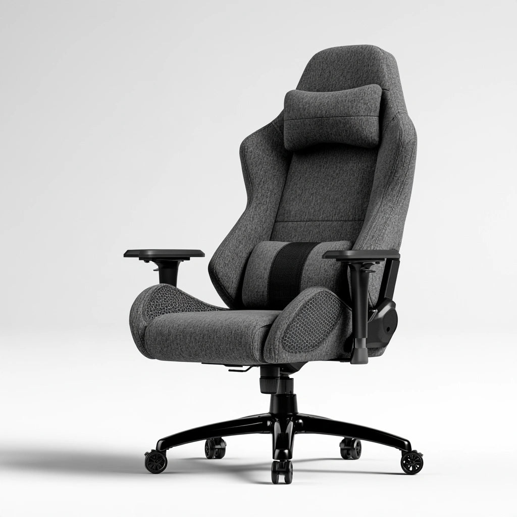 Ergonomiczny fotel gamingowy, tapicerowany tkaniną, kolor: szary