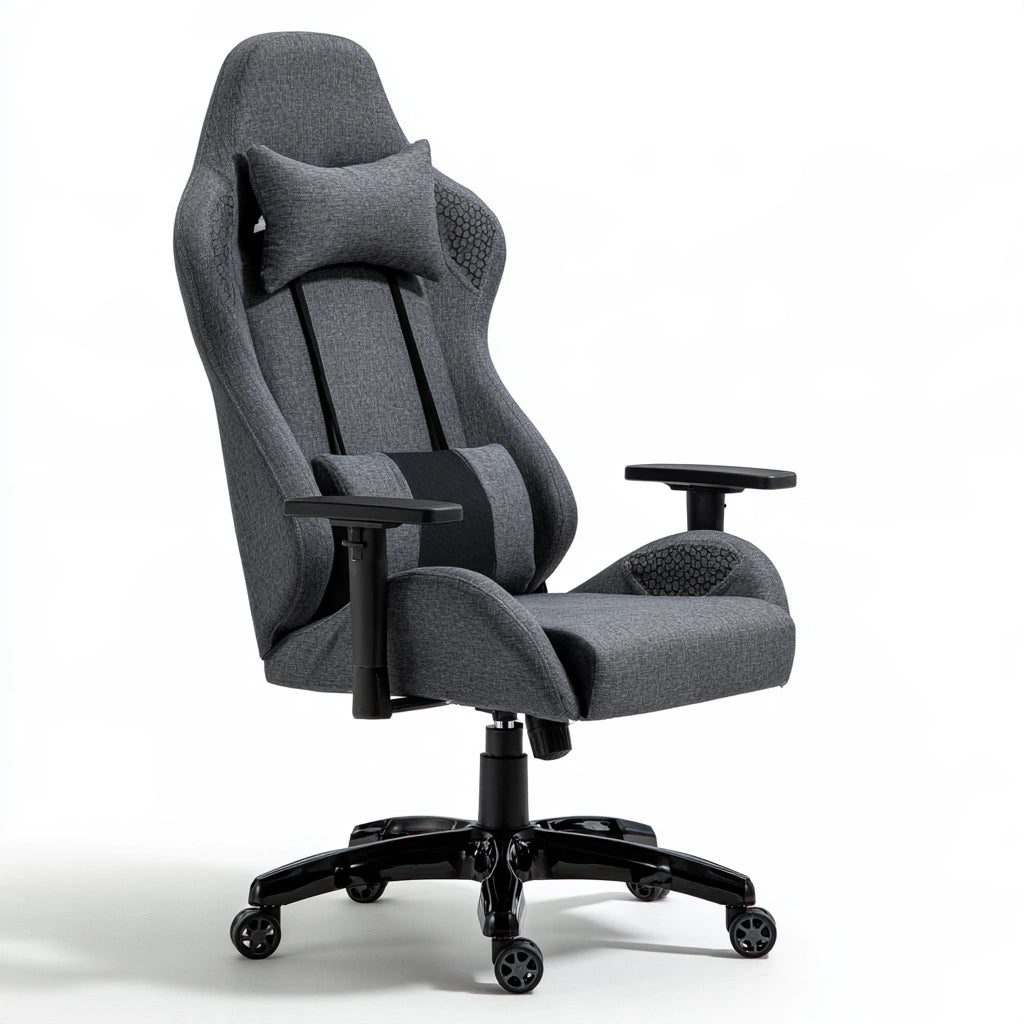 Ergonomiczny fotel gamingowy, tapicerowany tkaniną, kolor: szary